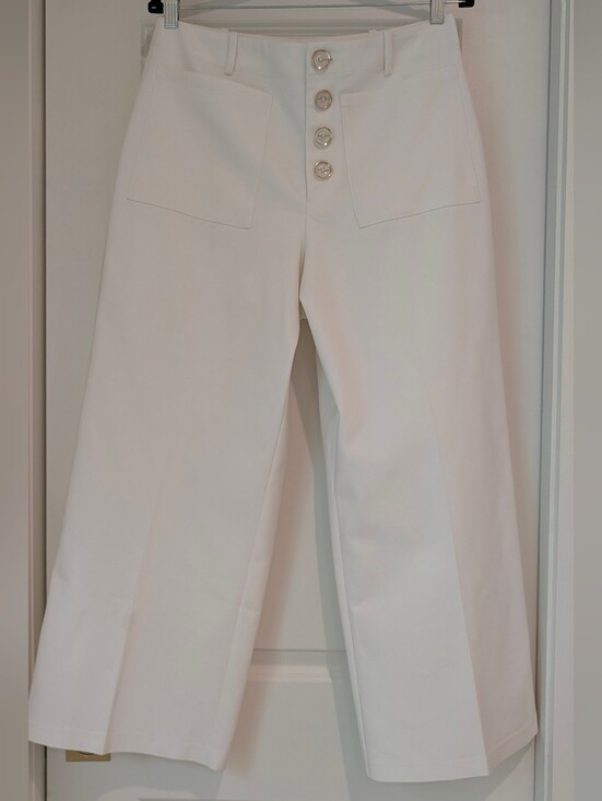 Ramy Brook Pants - Ramy Brook White Wide-Leg Button-Front Chinos Size 14